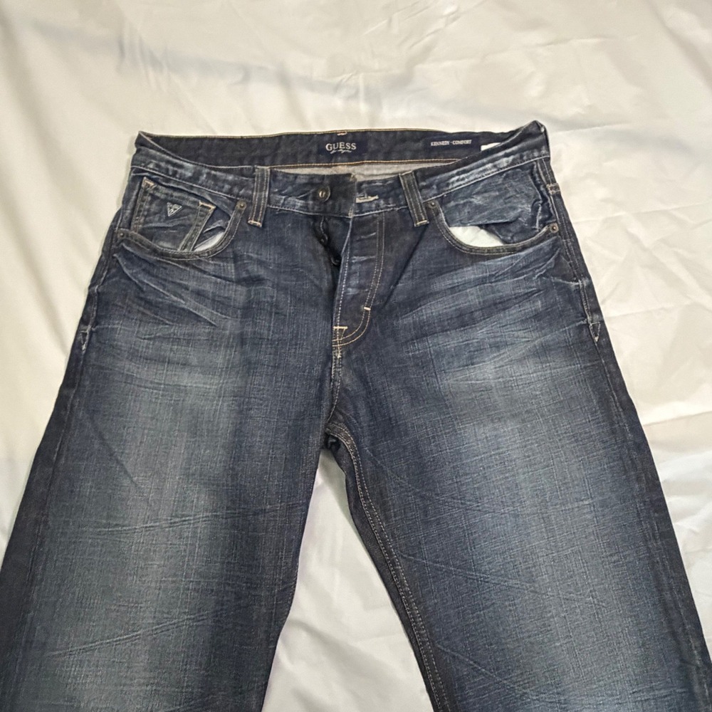 Guess Mens Kennedy Comfort Denim Jeans 33x32 Dark Whisker Button Fly Y2K Bootcut